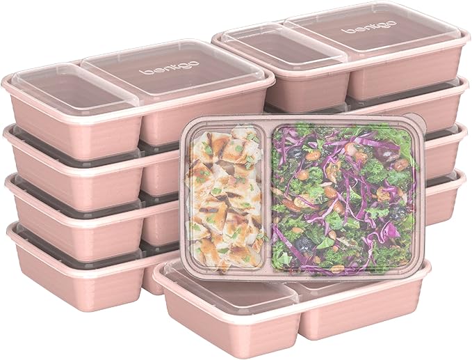 Bentgo 20-Piece Glitter Lightweight, Durable, Reusable BPA-Free 2-Compartment Containers - Microwave, Freezer, Dishwasher Safe (Glitter Garden Edition - Sweet Pea Glitter)-NeatNest