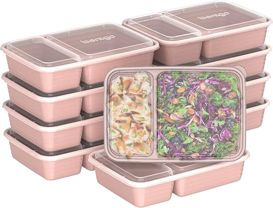 Bentgo 20-Piece Glitter Lightweight, Durable, Reusable BPA-Free 2-Compartment Containers - Microwave, Freezer, Dishwasher Safe (Glitter Garden Edition - Sweet Pea Glitter)-NeatNest