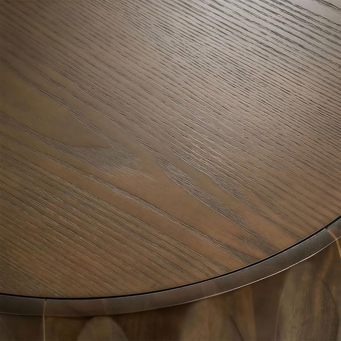 kevinplus 31.5'' Walnut Round Wood Coffee Table for Living Room, Modern Contemporary Circle Fluted Drum Pedestal Coffee Table, Natural Wood Grain & Easy Assembly, Walnut