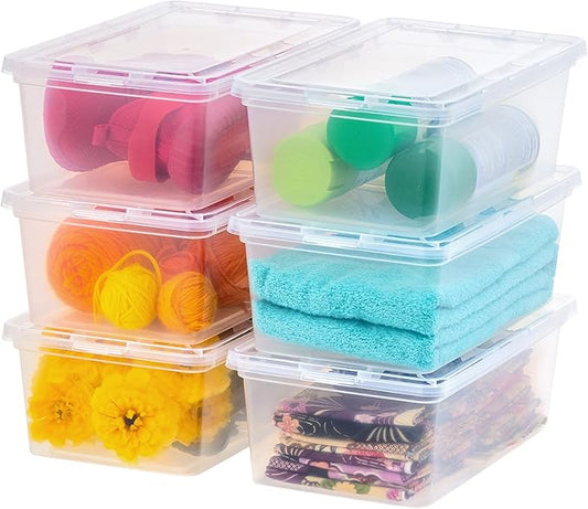 IRIS USA 6-Pack Storage Bins with Lids, 7 Quart, Shoe Boxes Clear Stackable Containers Organize Shoes Closet Shelves, Classroom Organization Teacher Tools, Game Storage - BPA-Free Plastic