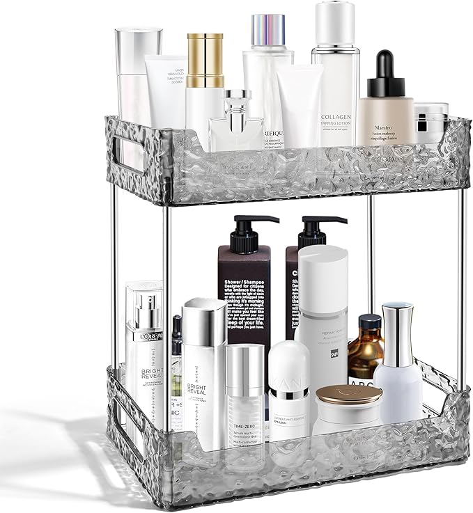 2-Tier Bathroom Counter Organizer Countertop Storage, Dresser Organizer Vanity Tray for Makeup, Perfume Organizer Cosmetics Skincare Shelf - Grey-NeatNest