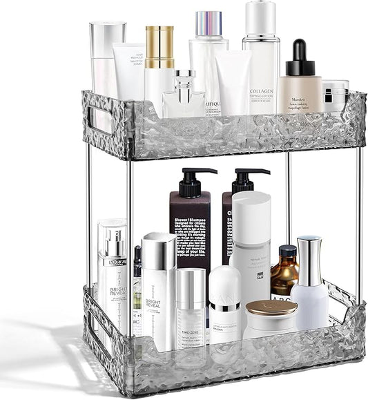2-Tier Bathroom Counter Organizer Countertop Storage, Dresser Organizer Vanity Tray for Makeup, Perfume Organizer Cosmetics Skincare Shelf - Grey-NeatNest