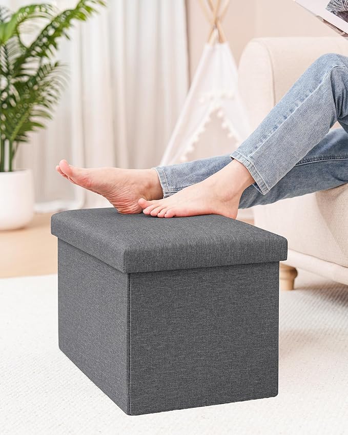 B FSOBEIIALEO Folding Storage Ottoman Cube Linen Ottomans for Living Room, Bedroom, Home Office, Dorm Storage Footrest Grey 16.5"x12.6"x12.6"