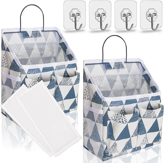 2pcs Small Wall Hanging Organizer Bag, Linen Fabric Door Hanging Storage Basket with Pockets, Waterproof Bin for Kitchen, Bedroom, Office, RV Camper (Triangle)-NeatNest