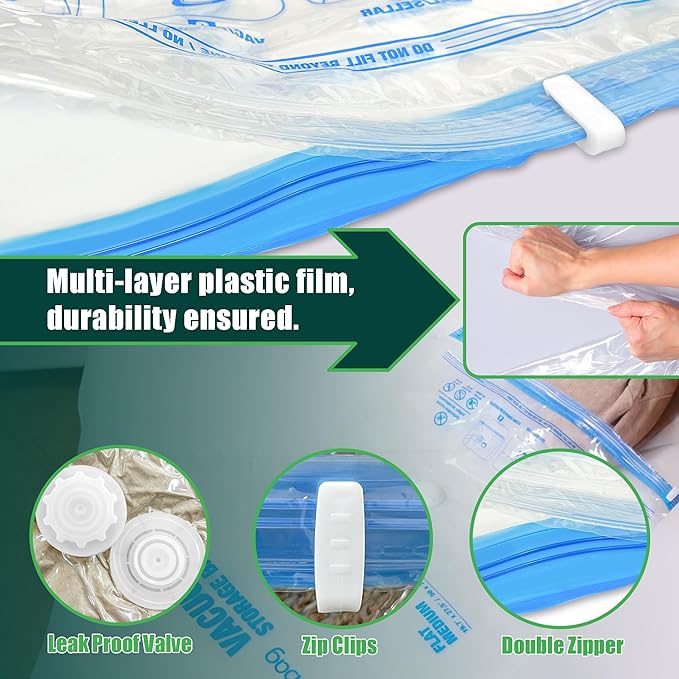 HIBAG Vacuum Storage Bags with Electric Pump, 30 Pack Vacuum Seal Space Saver Bag for Clothes, Clothing, Pillows, Blanket Bedding Comforters-NeatNest