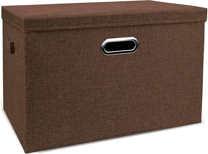 DAYARD Foldable Storage Boxes with Lids Linen Fabric Stackable Storage Bins Organizer Containers Baskets Cube with Cover for Closet Office Nursery, Coffee XL (20 x 14 x 12)-NeatNest