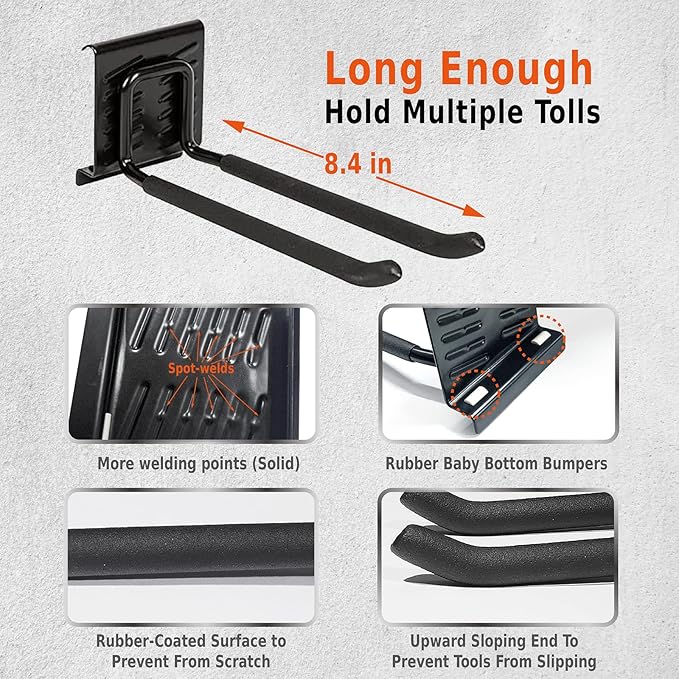 Charmount 96" Garage Storage Wall Organizer with 1200lbs, 12 Hooks Broom Holder Wall Mount, Garden Tool Organizer, Easy Installation Tool Storage to Accommodate Brooms, Hoses, Yard Tools and More-NeatNest