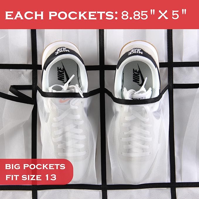 35 Pocket Over The Door Shoe Organizer, Door Hanging Storage Shoe Holder Rack for Large Capacity Shoe Organizer for Men and Women Kids Closet Bedroom Bathroom (White)-NeatNest