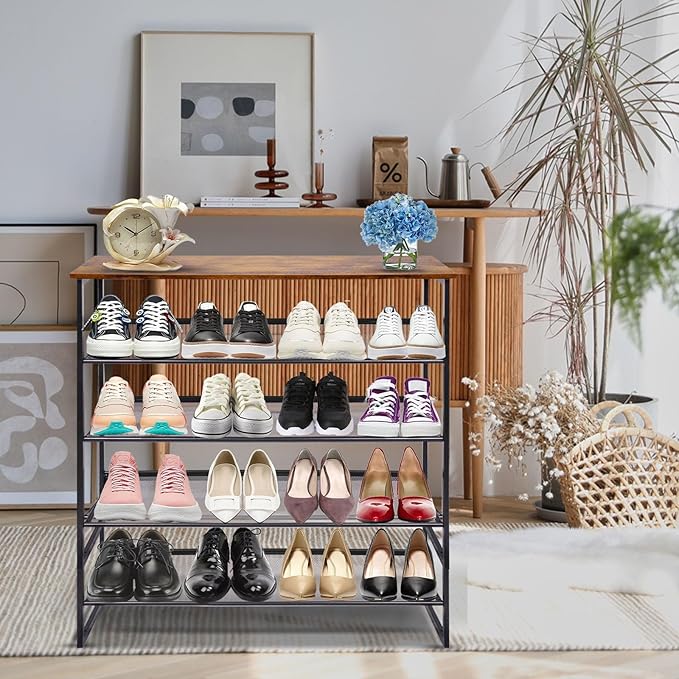 Garden 4 you 5-Tier Tilting Adjustable Freestanding Shoe Rack 12-Pairs for Durability and Stability for Entryways, Hallways, Closets, Dormitory Rooms, and Industries，Brown-NeatNest