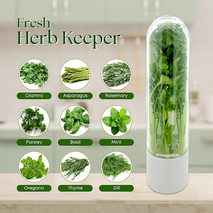 Herb Keeper for Refrigerator Set of 3 – Compact Herb Saver with Built-in Ventilation, and Water Reservoir – Keeps Herbs Fresh Longer in Fridge or Countertop