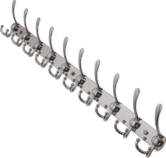Dseap Coat Rack Wall Mount - 38” Long 10-Tri-Hooks Heavy Duty Coat Hanger Rail Wall Hooks for Hanging Coats Hats Clothing Clothes Purse Mudroom Entryway, Chromed-NeatNest