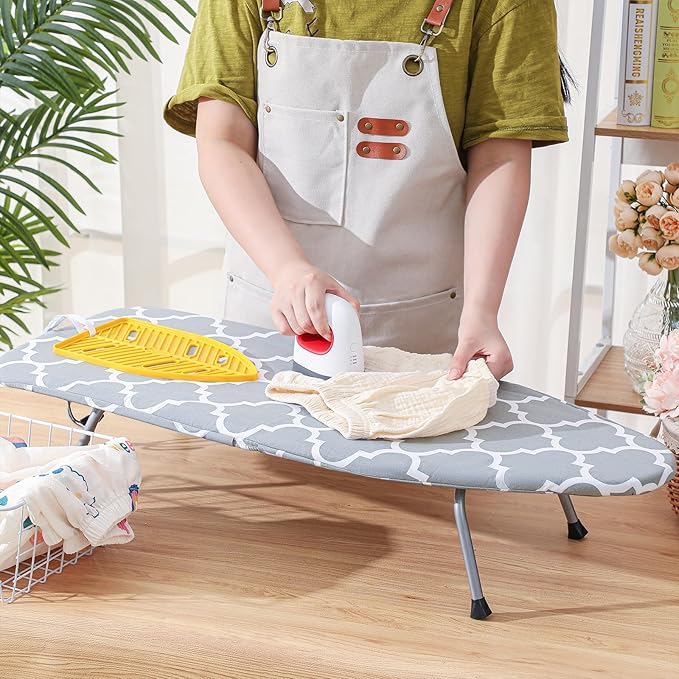 Chunful Tabletop Ironing Board with Iron Rest 32 x 12 Inch Small Compact Travel Foldable Ironing Board with Silicon Mat Portable Non Slip Feet Table for Dorm and Small Space(Fresh,Light Gray)