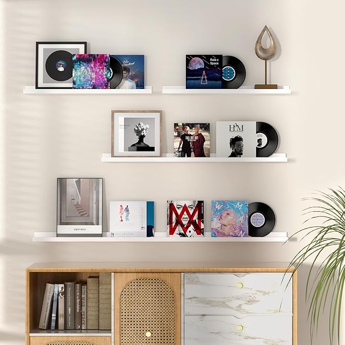 Fun Memories Picture Ledge Shelf, 36 Inch Floating Shelves Set of 2, Nursery Book Shelves for Toys Storage, Kids Bookshelf Wall Mounted for Wall Decor Books Photo Frames, White-NeatNest