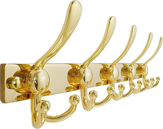 Dseap Coat Rack Wall Mount 2.0 Pro: Heavy Duty 300% Thicker, 16" Stud Mount, Stainless Steel Wall Coat Hooks Hanger for Clothes Jackets Hats Entryway Closet, MaxStrong Series, Gold