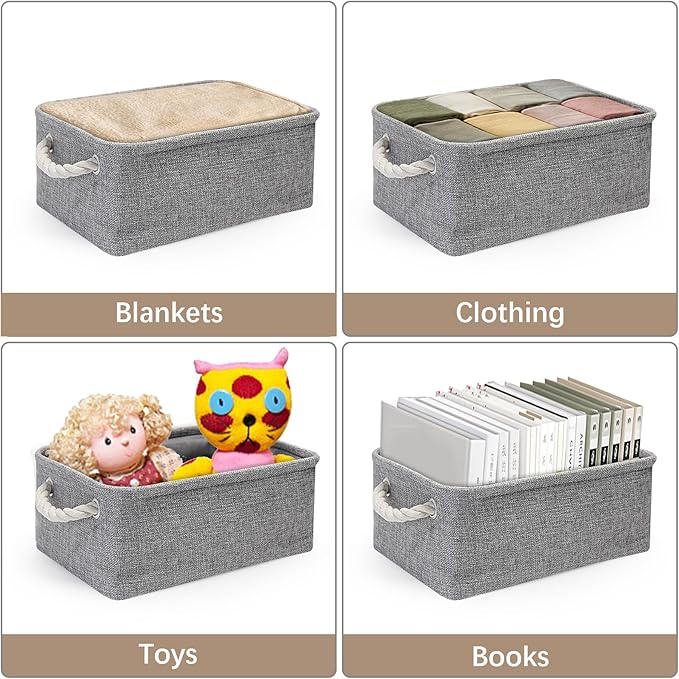Fabric Storage Bins, 3 Pack Foldable Cube Baskets with Rope Handles, Large Collapsible Storage Cubes for Home, Office, Closet, Clothes, Books Organizer. (Gray, 3PCS/12.2*8.2*5.1inch)-NeatNest