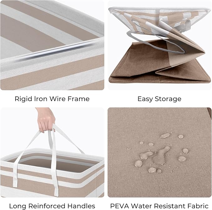 HomeHacks 2-Pack Large Laundry Basket, Waterproof, Freestanding Laundry Hamper, Collapsible Tall Clothes Hamper with Extended Handles for Clothes Toys in the Dorm and Family (Brown, 125L)-NeatNest