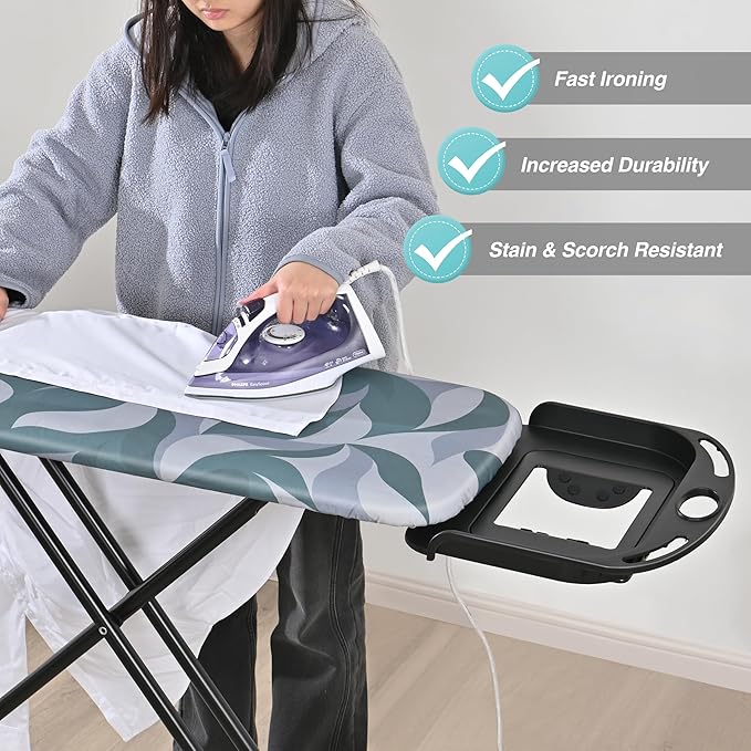 APEXCHASER Full Size Ironing Board with Heat Resistant Cover Foldable Iron Board 7-Lever Height Adjustable Non-Slip Sturdy Metal Legs 14x54, Blue