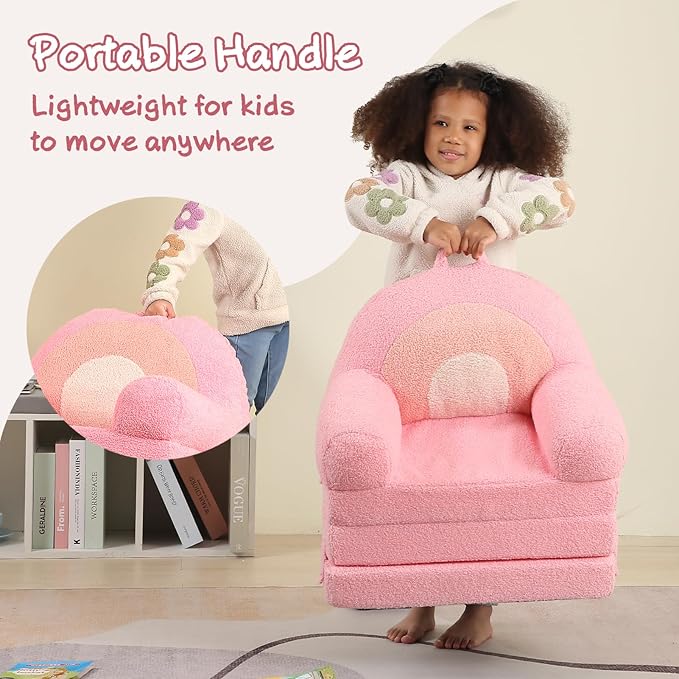 Foldable Kids Sofa, Comfy Rainbow Toddler Couch with Tri Folding Foam Cushions, Comfy Couch for Kid Age 18 Months and Up-NeatNest