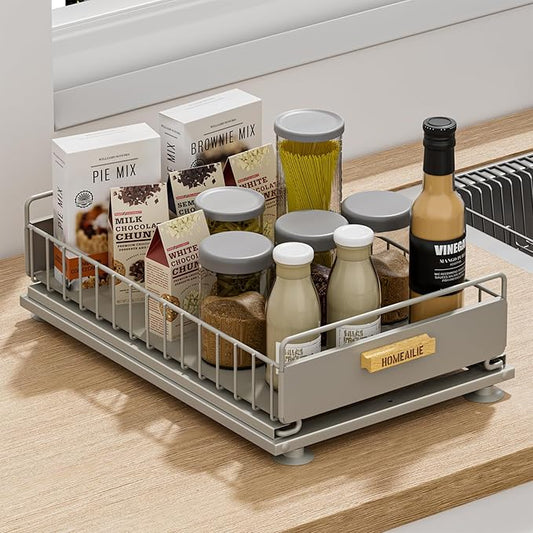 Under Sink Organizer, Single Tier Metal Pull Out Sliding Drawer Shelf for Kitchen Bathroom Cabinet Storage, Sturdy Rack – Gray-NeatNest