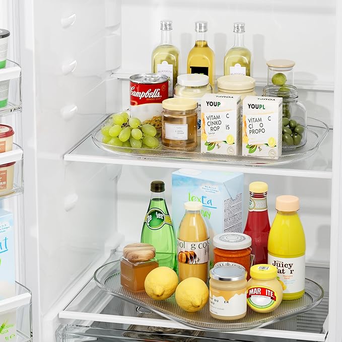 Heartspin Lazy Susan for Refrigerator Organizers and Storage, 14.56''x11'' Clear Fridge Turntable Organization for Kitchen, Cabinet, Pantry, Countertop, Bathroom, 1 Pack
