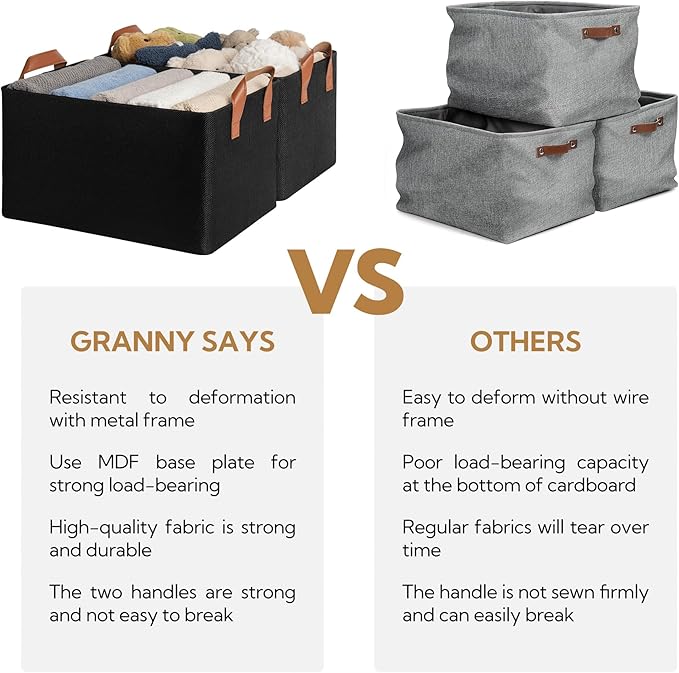 GRANNY SAYS Storage Baskets for Shelves, Closet Organizer Bins, Clothes Storage Bins with Metal Frame, Large Baskets for Organizing and Storage, Collapsible, Black, 2-Pack-NeatNest