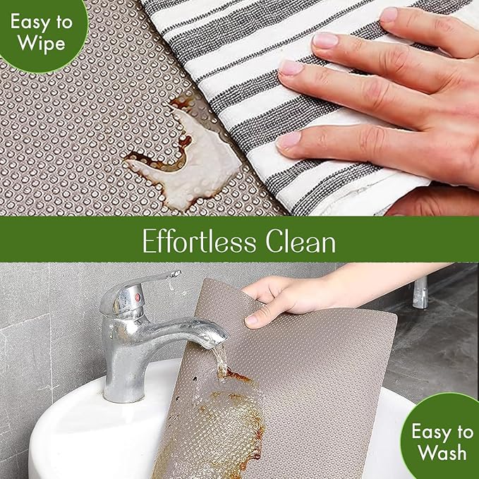 EVALAND 17.7" x 33 FT Non-Slip Shelf Liner, Non-Adhesive, BPA-Free, Waterproof Pantry Liner for Shelves, Easy to Cut, Oil-Proof Shelf Liners for Kitchen, Cabinets, Drawers, Refrigerator, Beige