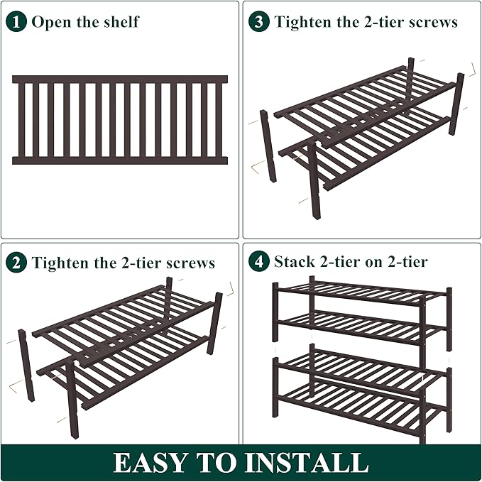 Smiry Bamboo Shoe Rack for Closet, 4 Tier Wooden Stackable Shoe Organizer, Free Standing Shoes Storage Shelf for Entryway, Front Door Entrance, Brown-NeatNest
