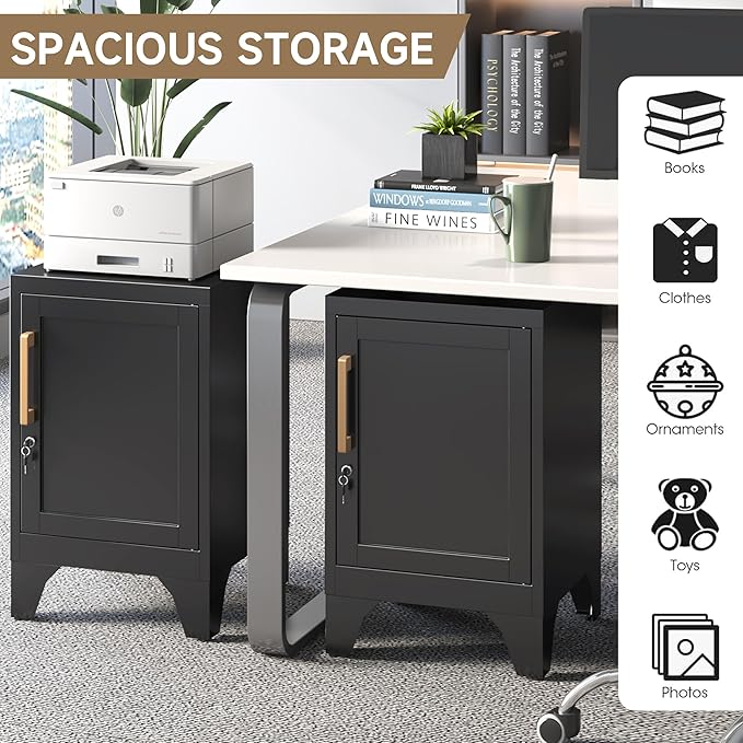 23.6" H Black Metal NightStand Locker End Table with 1 Doors,Steel Bedside Storage Cabinet with Removable Shelf,Side Table with Adjustable Leveling Foot for Home Office Living Room or Bed Room