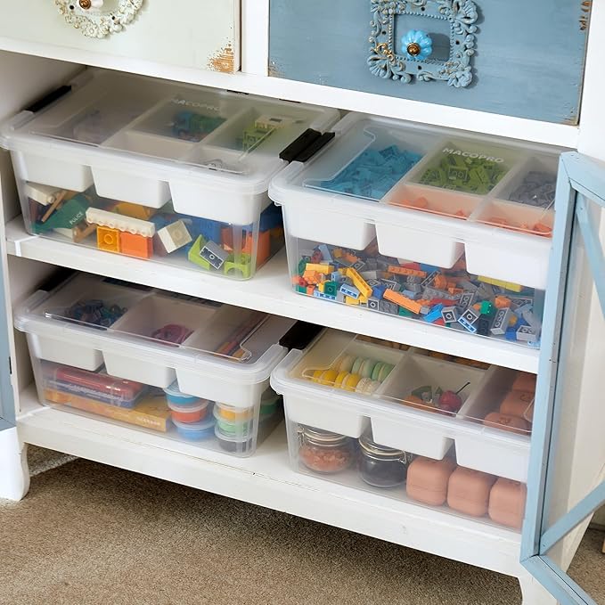 17 QT Plastic Storage Box with Removable Tray Craft Organizers and Storage Clear Storage Container for Organizing Bead, Tool, Sewing, Playdoh (White, 1Pack-17QT)