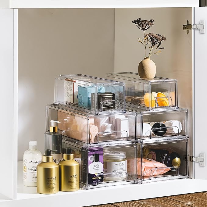 Sorbus Small Wide Clear Storage Drawers (4 Pack) – Stackable Pull-Out Storage Bins for Fridge, Pantry, and Cabinet Organization – Acrylic Drawer Organizers-NeatNest