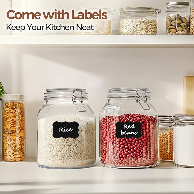 ComSaf Glass Jars with Airtight Lid 86 oz, Wide Mouth Mason Jars, Canning Jars, Large Glass Storage Containers with Lids, Flour Sugar Storage Containers, Large Canister for Rice, Pickle, Set of 2-NeatNest