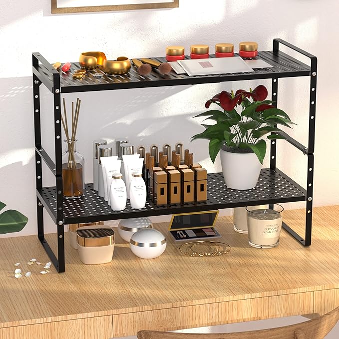 Cabinet Organizer Shelves,Expandable Spice Racks,Stackable Pantry Counter Under Sink Shelves,Storage Shelves for Kitchen Home Office,Black,3 Packs-NeatNest