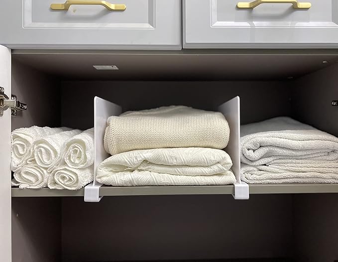 CY craft Acrylic Shelf Dividers for Closets,Wood Shelf Dividers, 4 PCS White Shelf Separators,Perfect for Clothes Organizer and Bedroom Kitchen Cabinets Shelf Storage and Organization-NeatNest