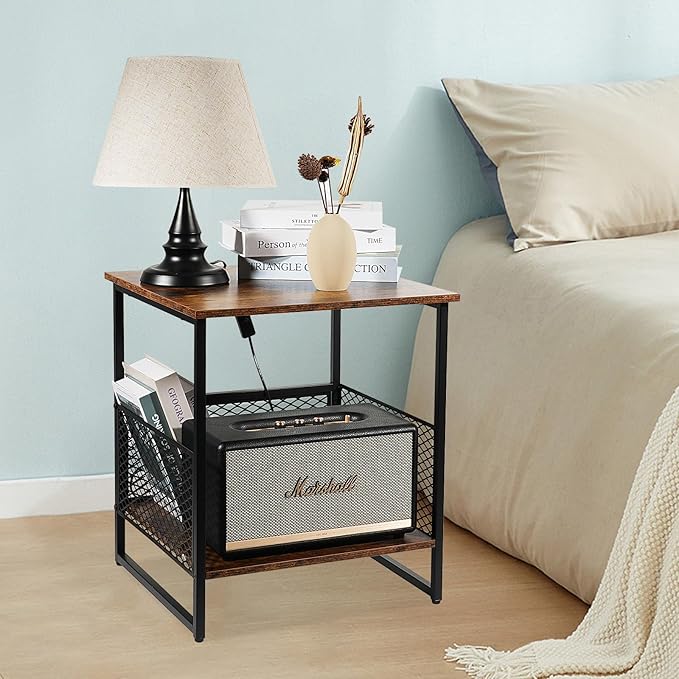 2 Tier End Table, Square Side Table, Couch Side Table with Storage, Great for Mini Fridge Stand, Printer Stand, Aquarium Stand, Coffee Stand, Ideal for Living Room, Bedroom, Office(2 Pack)