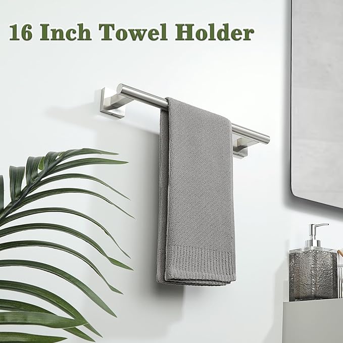 Alise Bath Towel Bars 16 Inch,Towel Hanger Towel Racks for Bathroom Lavatory,SUS304 Stainless Steel Towel Holder Wall Mount Single Towel Rail,Brushed Nickel GDL4040F-LS