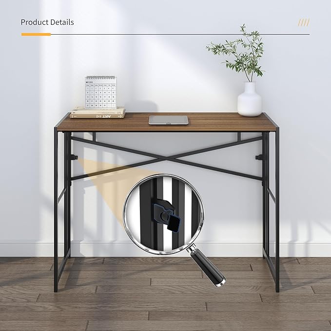 Folding Computer Desk 40 inch Writing Gaming Computer Camping Table, No Assembly Required Home Office Desk, Espresso-NeatNest