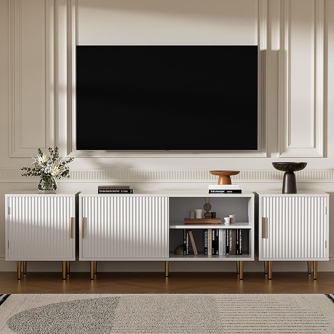 71" TV Stand for 50/60/70/80 inch TV, Modern TV Stand for 75+ inch TV, Entertainment Center for Up to 80" TV, TV Media Stand with Storage Cabinet for Living Room, Bedroom, White-NeatNest