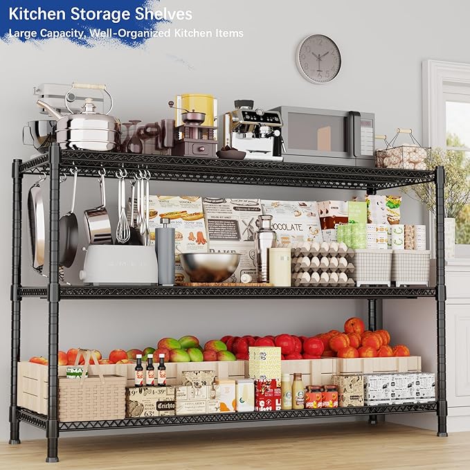 GIOTORENT 59.6" W x 24" D x 47.6" H Heavy Duty Storage Shelves, 2000LB Capacity Metal Shelving with 1IN Adjustable Height, Garage Shelving for Home, Warehouse & Commercial Use, Black