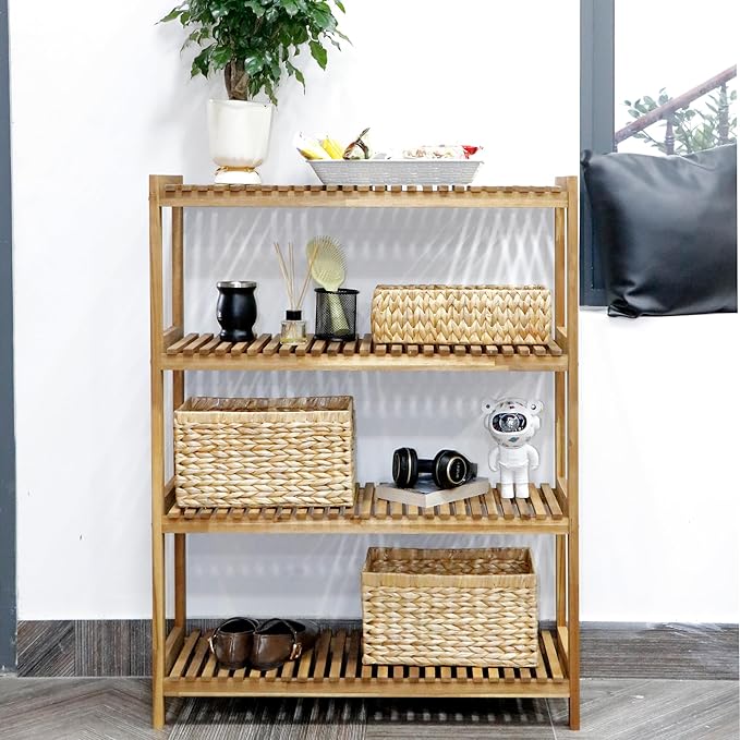 4-Tier Long Acacia Wood Shoe Rack, Wide Natural Shoe Storage Shelf for Entryway, Stackable Wooden Plant Stand Organizer for Closet, Bedroom, Kitchen, Indoor and Outdoor-NeatNest