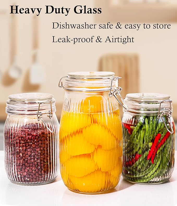 GMCOZY Glass Jars With Airtight Lid 24 Oz Wide Mouth Mason Storage Jars Air Tight Sealed Canisters With Clamp Lids For Refrigerator Kitchen Pantry Fruit Sugar Nuts Preserves Tea Coffee Beans 2 Set
