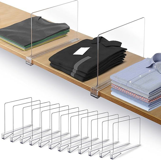 12 Pack Acrylic Shelf Dividers for Closet Organization 11x7.9 Inch – Clear Closet Shelf Separators for Purses, Clothes & Sweater Storage – Vertical Bookshelf Dividers for Bedroom, Office & Kitchen-NeatNest