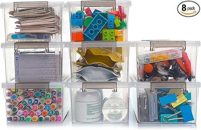 Citylife 8 Packs Small Storage Bins with Lids 3.2 QT Plastic Storage Containers for Organizing Stackable Clear Storage Boxes-NeatNest