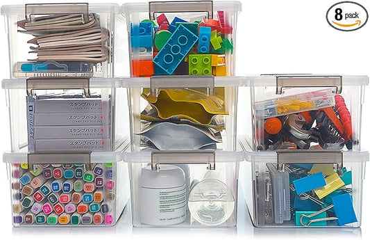 Citylife 8 Packs Small Storage Bins with Lids 3.2 QT Plastic Storage Containers for Organizing Stackable Clear Storage Boxes-NeatNest