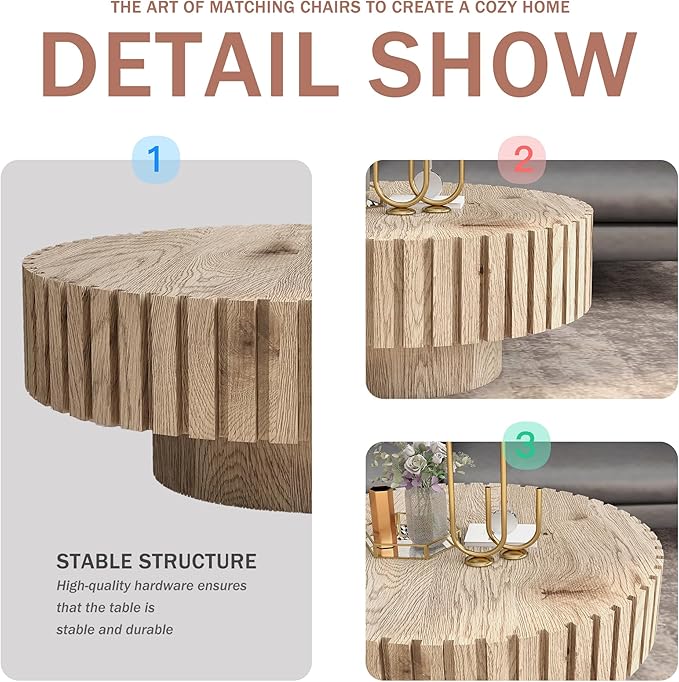 31.4" Round Modern Coffee Table, Wood Coffee Tables for Living Room, Minimalist Tea Table Circular Wooden Coffee Tables for Small Space Office Apartment Wood