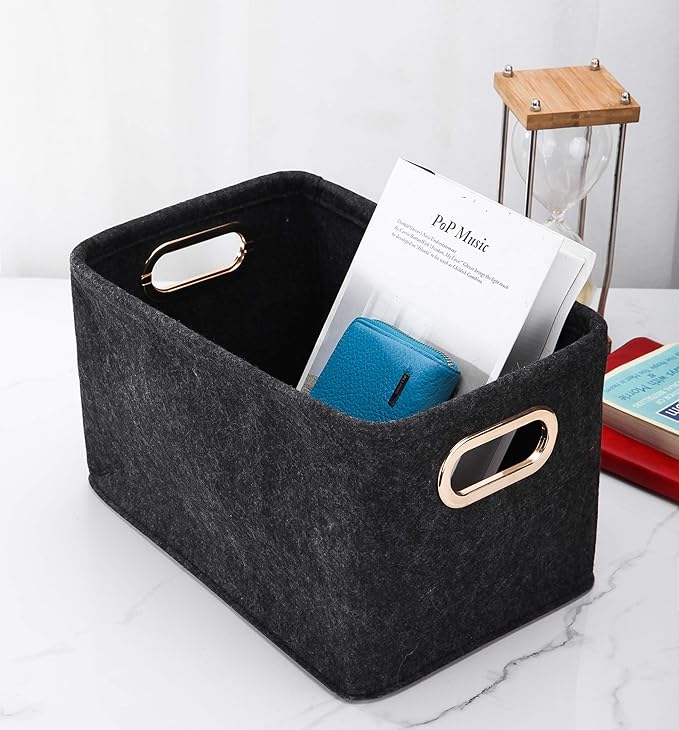 Collapsible Storage Bins Foldable Felt Fabric Storage Basket Organizer Boxes Containers with Handles Metal Handles for Nursery Toys,Kids Room,Clothes,Towels,Magazine-NeatNest