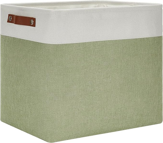 DULLEMELO Large Storage Basket 17"x12"x15", Fabric Storage Organizer Basket for Storage Clothes, Large Fabric Bin for Organizing Book, Storage Bin with Handles for Storage Toy (White&Green)-NeatNest