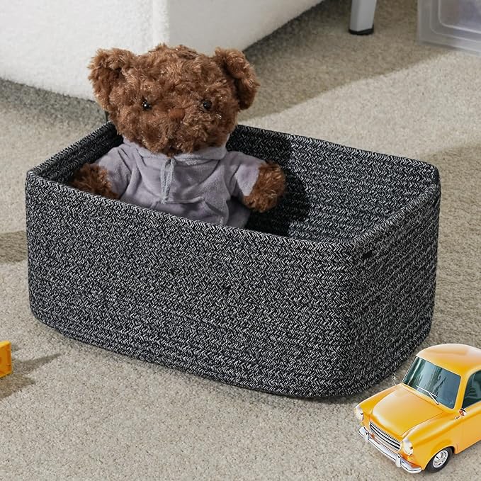 3-Pack Storage Baskets for Organizing | Woven Shelf Toy Basket | Rope Baskets for Gifts Empty | Closet Organizer Bins with Handles | Cube Decorative Box | 13.7×7.1×6.7” | Mixed Black-NeatNest