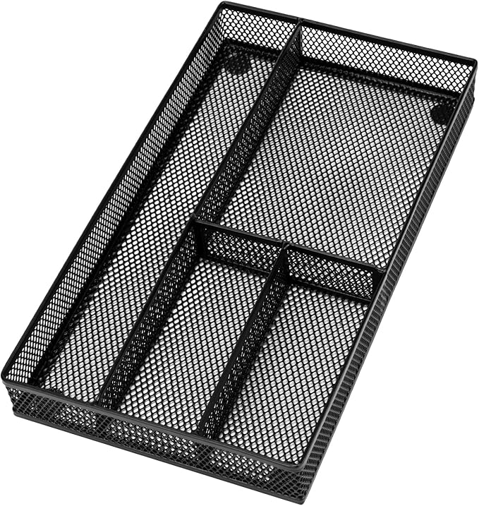 Desk Drawer Organizer Tray,Drawer Organizer for Office and Home,Desk Organizer with Drawers,4 Compartments,Non-Slip Desk Organizers and Accessories for Stationery Makeup School (Black)-NeatNest