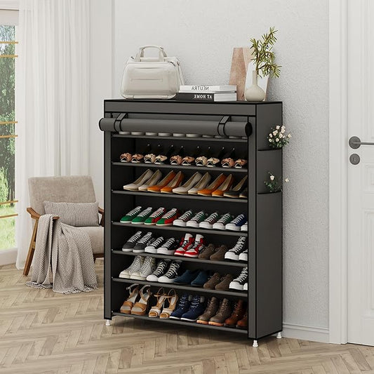 Calmootey 7 Tier Shoe Rack Organizer to Hold 35 Pairs, Portable Shoe Shelf with Nonwoven Fabric Cover for Closet Hallway, Bedroom, Entryway, Grey-NeatNest