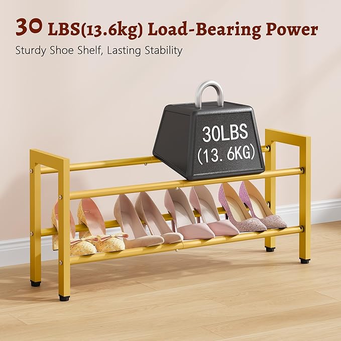 FAVOOSTY 2-Tier Expandable Shoe Rack, Adjustable Shoe Shelf Storage Organizer Space Saving Metal Free Standing Shoe Rack for Entryway Closet Doorway, Gold-NeatNest